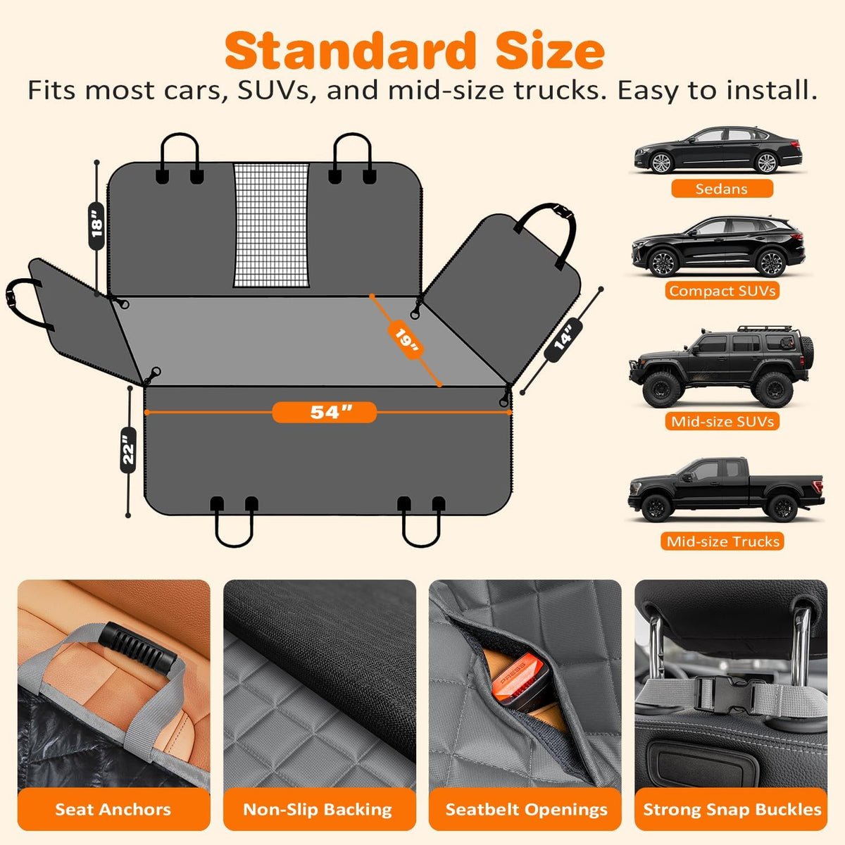 4-in-1 Waterproof Hammock Dog Car Seat Cover for Back Seat