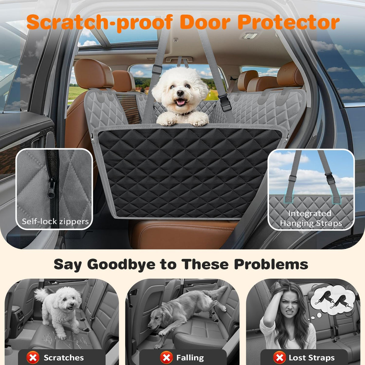 4-in-1 Waterproof Hammock Dog Car Seat Cover for Back Seat